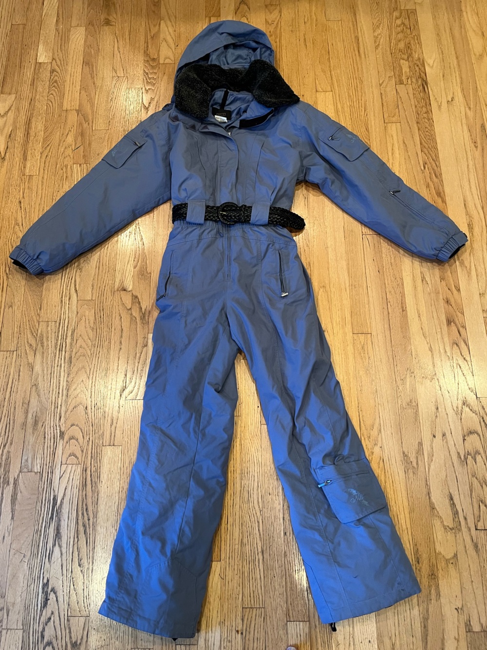 NILS Blue Hooded Girls Ski Jumpsuit with Faux-Fur Collar